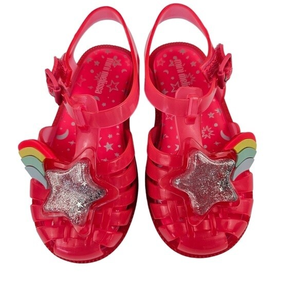 NEW Mini Melissa Pink, Silver Sparkly Star & Rainbow Sandal, Size 9, New in Box - Picture 2 of 14
